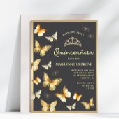 Elegante gouden vlinder Tiara Quinceañera Kaart