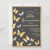 Elegante gouden vlinder Tiara Quinceañera Kaart (Voorkant)