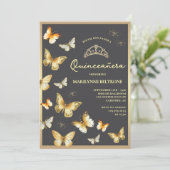 Elegante gouden vlinder Tiara Quinceañera Kaart (Staand voorkant)