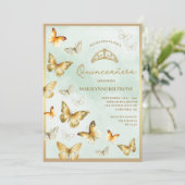 Elegante gouden vlindergroene Quinceañera Kaart (Staand voorkant)