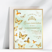 Elegante gouden vlindergroene Quinceañera Kaart