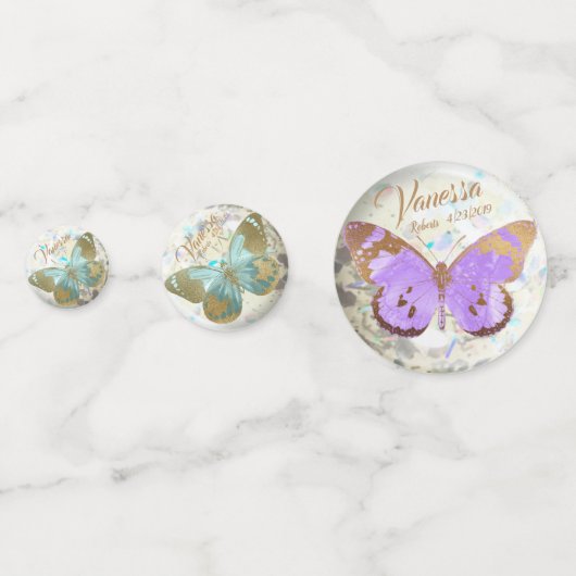 Elegante Gouden Vlinders Gepersonaliseerde Naam Da Confetti (Achterkanten)