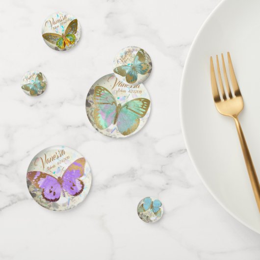 Elegante Gouden Vlinders Gepersonaliseerde Naam Da Confetti (Groep)