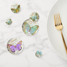 Elegante Gouden Vlinders Persoonlijke Naam Datum Confetti