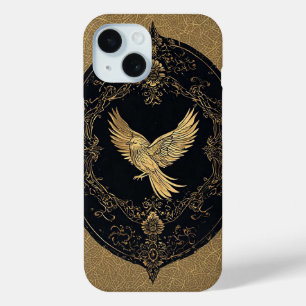 Elegante Gouden Vogel in Sierlijk Antiek Frame iPhone 15 Case