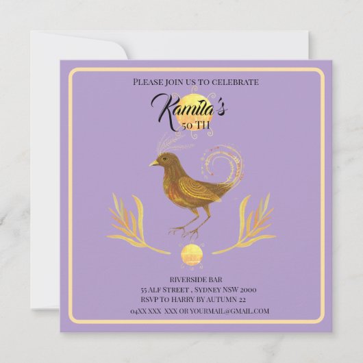 Elegante gouden vogel uitnodiging (Voorkant)