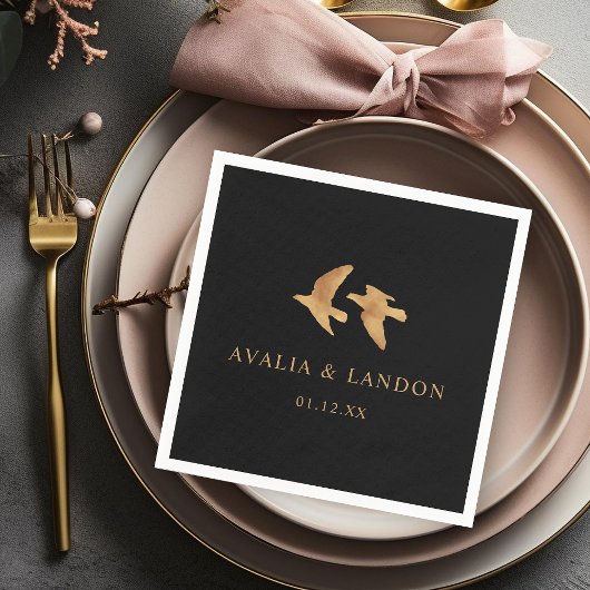Elegante gouden vogels bruiloft servet