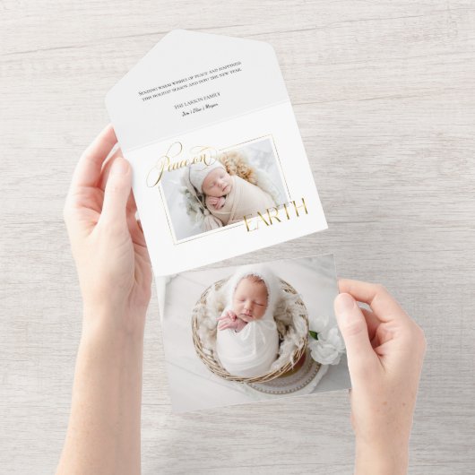 Elegante Gouden Vrede op Aarde Foto All In One Uitnodiging (Afscheurbaar)