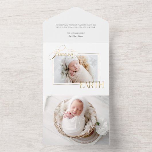 Elegante Gouden Vrede op Aarde Foto All In One Uitnodiging (Binnen)