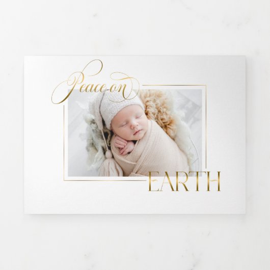 Elegante Gouden Vrede op Aarde Foto Drieluik Wenskaart (Cover)