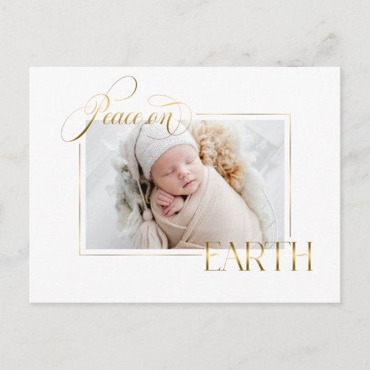 Elegante Gouden Vrede op Aarde Foto Feestdagenkaart (Voorkant)