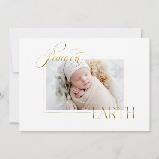 Elegante Gouden Vrede op Aarde Foto Feestdagenkaart (Voorkant)