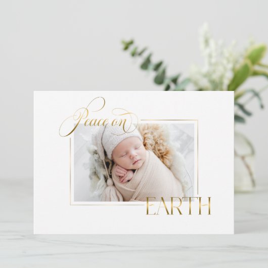 Elegante Gouden Vrede op Aarde Foto Feestdagenkaart (Staand voorkant)