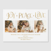Elegante Gouden Vreugde Vrede Liefde Script 3-Foto (Voorkant)