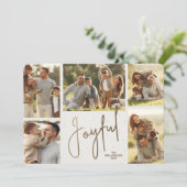 Elegante gouden vreugdevolle multi foto feestdagenkaart (Staand voorkant)