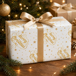 Elegante Gouden Vrolijk Kerstmis Sterren Cadeaupapier