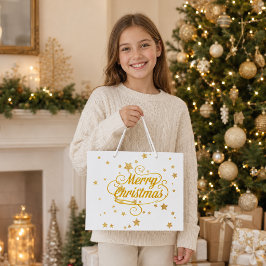 Elegante Gouden Vrolijk Kerstmis Sterren Groot Cadeauzakje