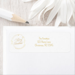 Elegante gouden vrolijke kerst retouradres etiket