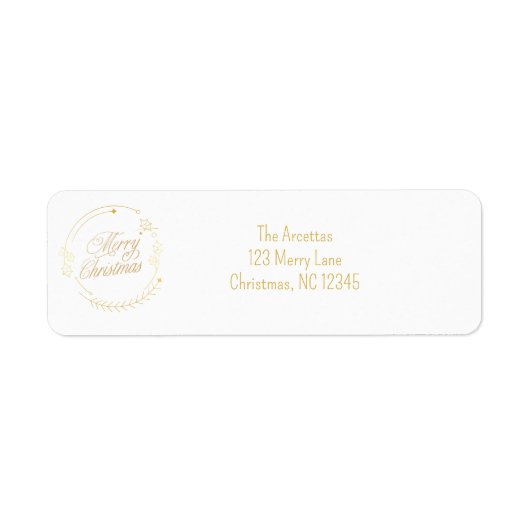 Elegante gouden vrolijke kerst retouradres etiket (Voorkant)