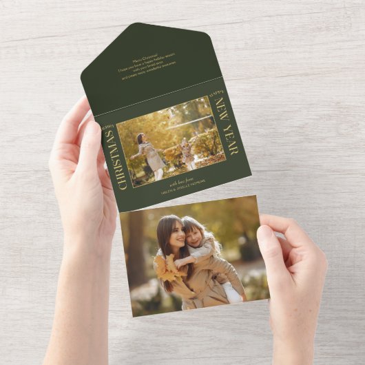 Elegante gouden vrolijke kerst typografie foto all in one uitnodiging (Afscheurbaar)