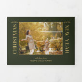 Elegante gouden vrolijke kerst typografie foto drieluik wenskaart (Cover)