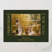 Elegante gouden vrolijke kerst typografie foto folie feestdagenkaart (Voorkant)