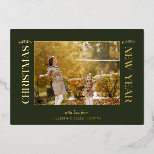Elegante gouden vrolijke kerst typografie foto folie feestdagenkaart (Voorkant)