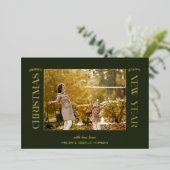 Elegante gouden vrolijke kerst typografie foto folie feestdagenkaart (Staand Voorkant)
