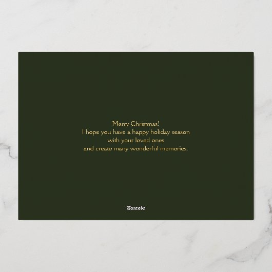 Elegante gouden vrolijke kerst typografie foto folie feestdagenkaart (Achterkant)