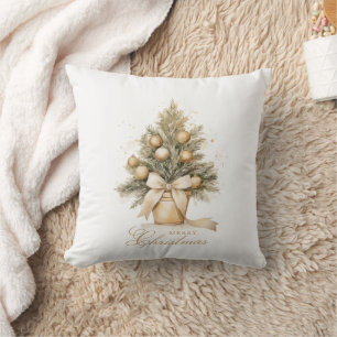 Elegante gouden vrolijke kerstboom Waterverf Kussen