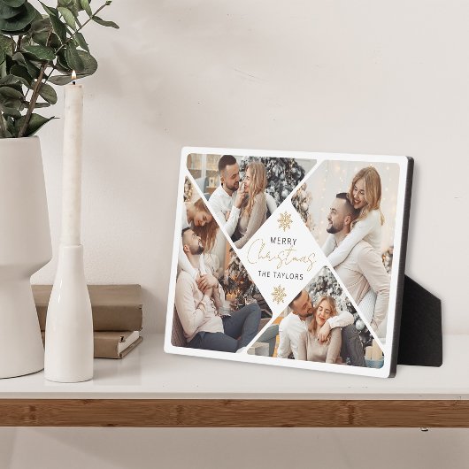 Elegante gouden vrolijke kerstfoto collage plaque fotoplaat