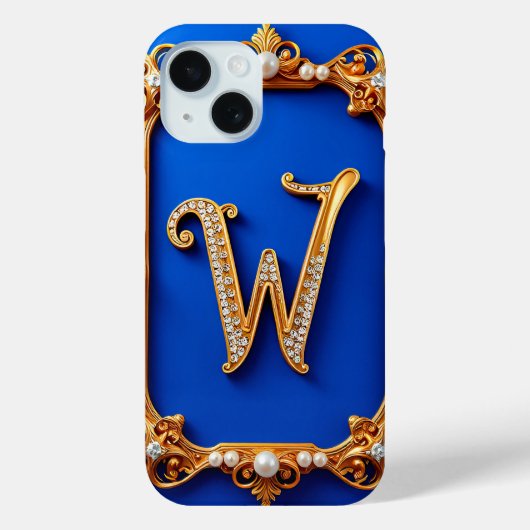 Elegante Gouden W Monogram Versierd Met Parels Case-Mate iPhone Case (Achterkant)
