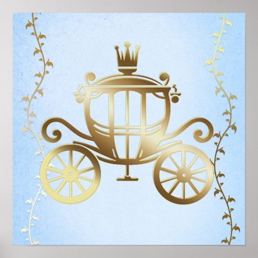 Elegante Gouden Wagen Blauwe Verhalenboek Prinses Poster (Voorkant)