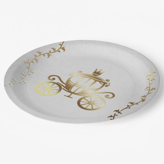 Elegante Gouden Wagen Witte Sprookjes Koninklijk Papieren Bordje (Gekanteld)
