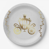 Elegante Gouden Wagen Witte Sprookjes Koninklijk Papieren Bordje (Voorkant)