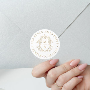Elegante Gouden Wapen Wedding Retouradres Ronde Sticker