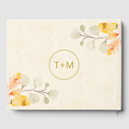 Elegante gouden waterverf bloemige trouwfoto gastenboek (Achterkant)