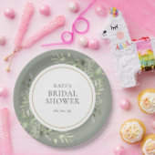 Elegante gouden waterverf groene bruiloftsdouche papieren bordje (Feest)