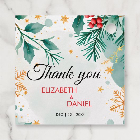 Elegante gouden Waterverf Holly Christmas Favoriet Bedankjes Labels (Achterkant)