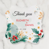 Elegante gouden Waterverf Holly Christmas Favoriet Bedankjes Labels (Achterkant)