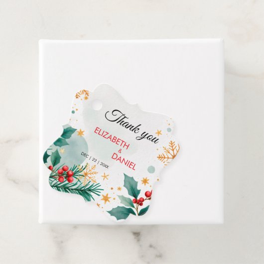 Elegante gouden Waterverf Holly Christmas Favoriet Bedankjes Labels (In situ)