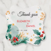 Elegante gouden Waterverf Holly Christmas Favoriet Bedankjes Labels (Voorkant)