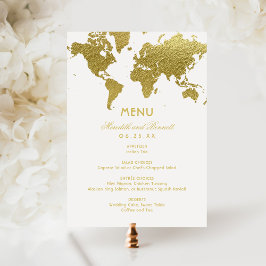 Elegante gouden wereldkaart op maat bruiloft menu