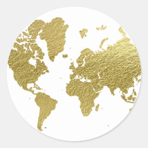 Elegante gouden Wereldkaart Ronde Sticker