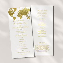 Elegante gouden wereldkaart trouwkaart programmakaart