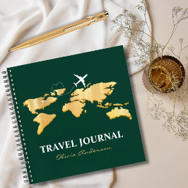 Elegante gouden Wereldkaart & vliegtuig, Travel Jo Notitieboek