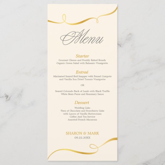 Elegante gouden wervelende dinermenu | Bewerkbare  Menu (Voorkant)
