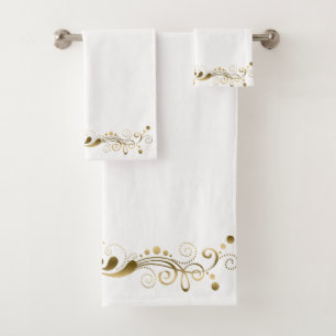 Elegante gouden wervelingen bloemenstreep bad handdoek