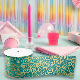 Elegante  gouden wervelingen patroon Boho Turquois Satijnen Lint