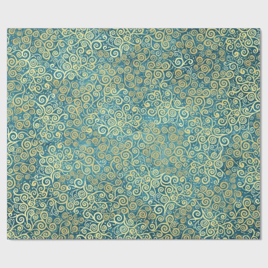 Elegante  gouden wervelpatroon Boho Dusty Blue Cadeaupapier (Vlak)